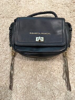Elisabetta Franchi Black Leather Crossbody with Braided Handle
